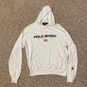 Vintage Polo Sport Ralph Lauren spell out hoodie waffle style white Medium 1992